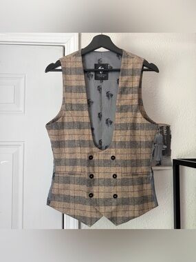TWISTED TAILOR wool cotton plaid houndstooth‎ skull patchwork waist coat vest